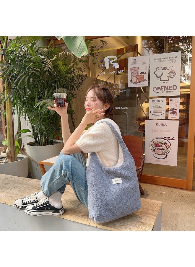 NIBEMINENT - Lamb Wool Cute Plush Autumn And Winter Large Capacity Canvas Bag Female Fluffy Reversible Reversible Vest Bag - Image 1