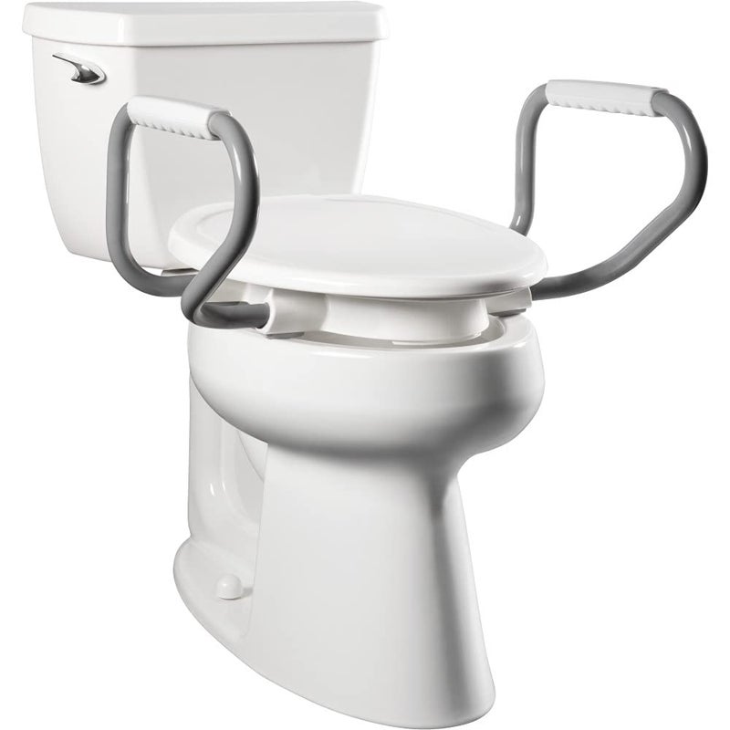 Bemis Assurance 3" Raised Toilet Seat with Handles, Made in USA, Secure Hinges, Clean Shield Guard, Elongated, White - Image 1