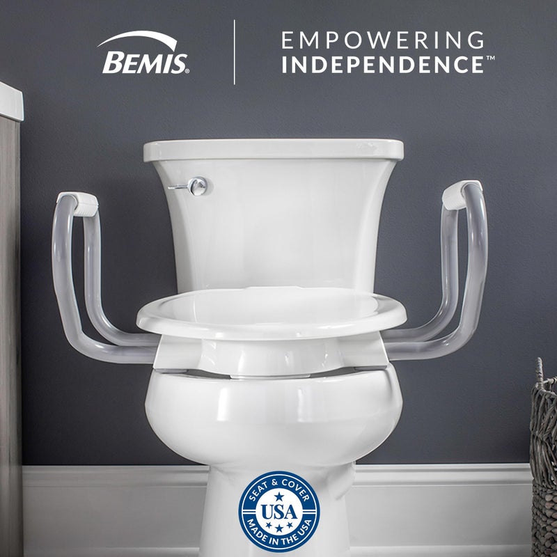 Bemis Assurance 3" Raised Toilet Seat with Handles, Made in USA, Secure Hinges, Clean Shield Guard, Elongated, White - Image 2