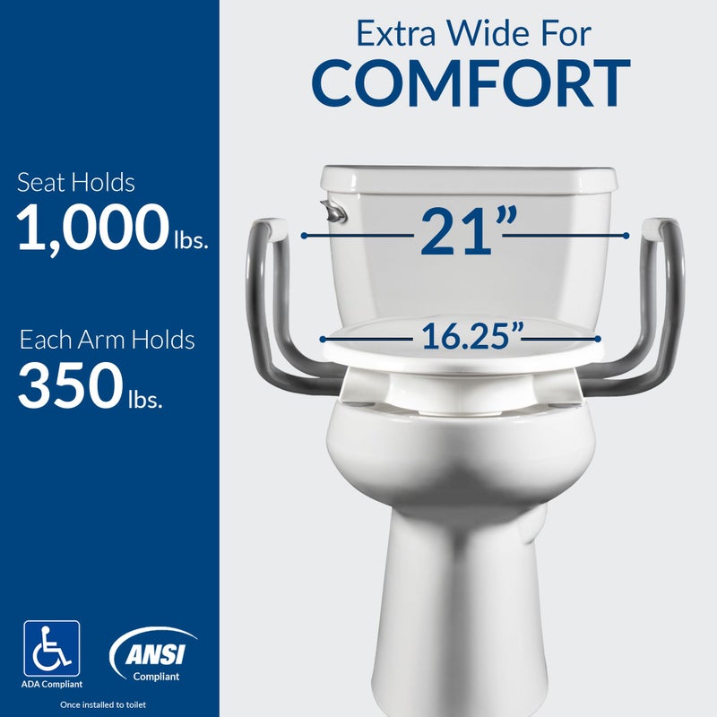 Bemis Assurance 3" Raised Toilet Seat with Handles, Made in USA, Secure Hinges, Clean Shield Guard, Elongated, White - Image 4