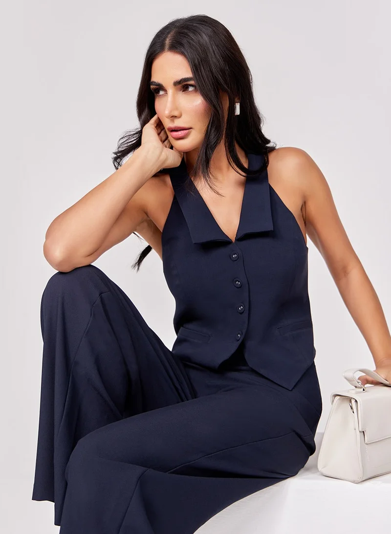Zigzag Formal Navy Blue Waist Coat