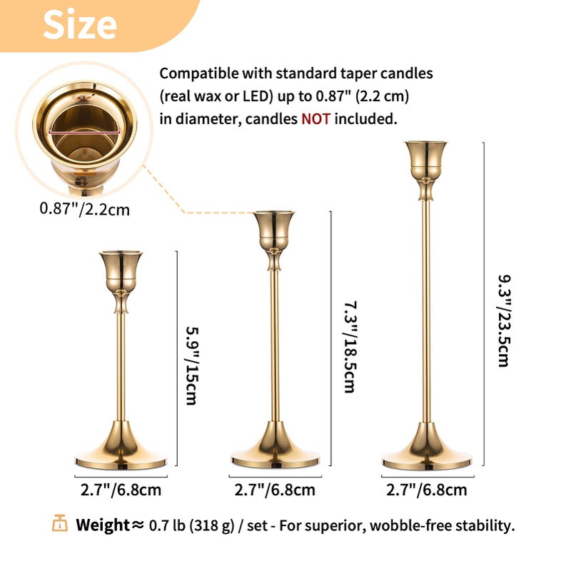 NUPTIO 2 Sets(6 Pcs) Brass Gold Metal Taper Candle Holders Candlestick Holders, Vintage Modern Decorative Centerpiece Candlestick Holders for Table Mantel Wedding Housewarming Gift - Image 3