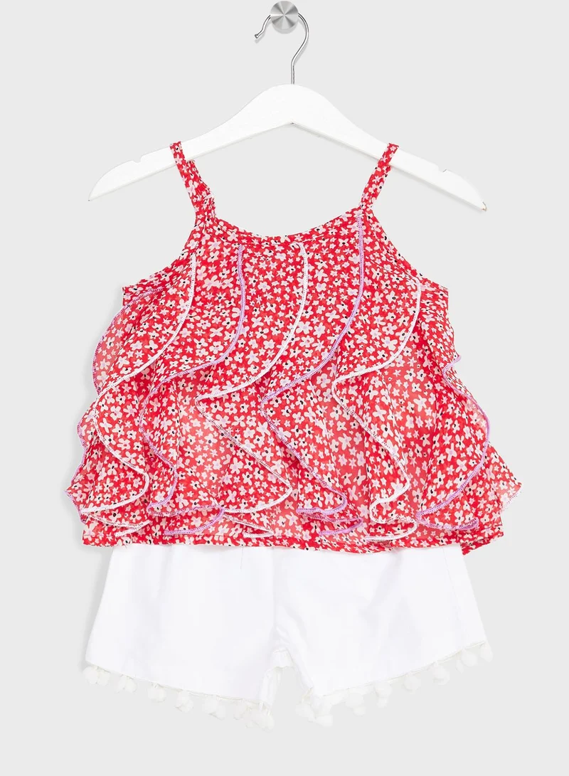 Nautinati Nauti Nati Girls Printed Ruffled Top With Shorts