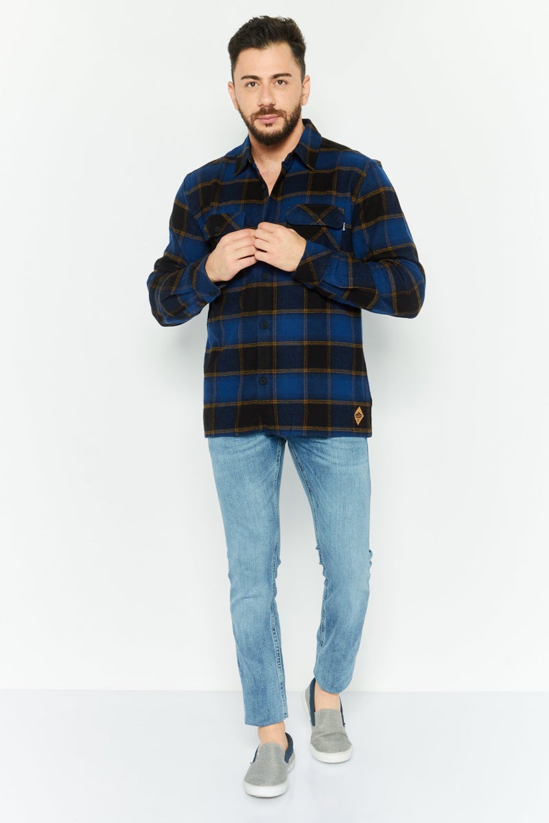 Hurley Men Regular Fit Checkered Long Sleeve Casual Shirts, Blue Combo  - Image 2