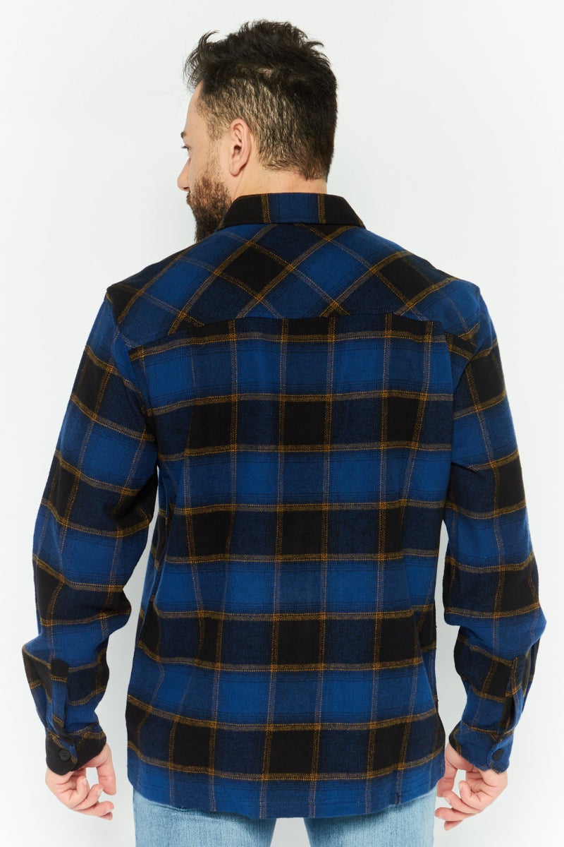 Hurley Men Regular Fit Checkered Long Sleeve Casual Shirts, Blue Combo  - Image 4