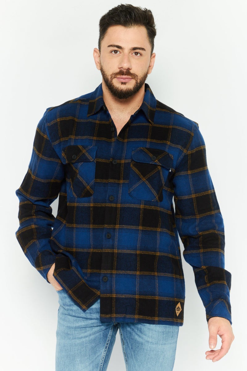 Hurley Men Regular Fit Checkered Long Sleeve Casual Shirts, Blue Combo  - Image 1