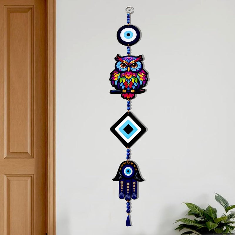 SOLOBOLO Evil Eye Wall Hanging Decor | Nazar Battu for Home Entrance | Beautiful Suraksha Kawach for Door Entrance | Home & Office Décor | Ward Off Nazar Dosh | Vastu Spiritual Home Décor (Owl 4 Tier) - Image 2