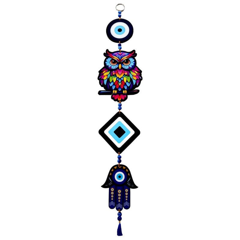 SOLOBOLO Evil Eye Wall Hanging Decor | Nazar Battu for Home Entrance | Beautiful Suraksha Kawach for Door Entrance | Home & Office Décor | Ward Off Nazar Dosh | Vastu Spiritual Home Décor (Owl 4 Tier) - Image 1