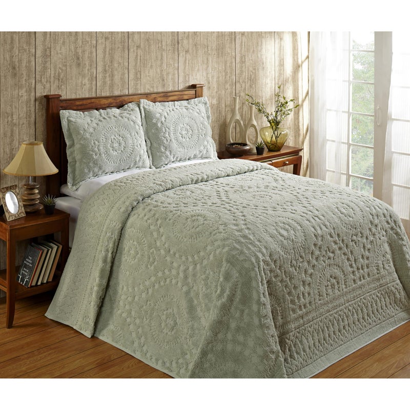 Better Trends Better Trends 1 Piece Chenille Bedspread King Size 100 Cotton Chenille Bedding Lightweight Medallion Pattern Bedroom Decor Rio Collection 