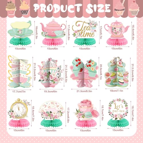 Liliful 12 Pcs Tea Party Decorations Floral Teapot Honeycomb Centerpieces Tea Party Supplies Table Decor for Birthday Baby Shower Wedding Favors Girls Women - Image 2
