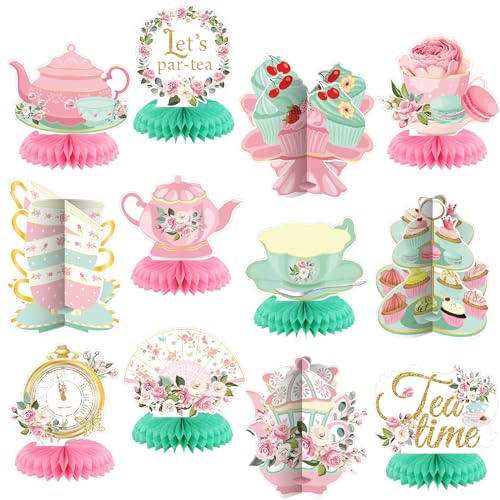 Liliful 12 Pcs Tea Party Decorations Floral Teapot Honeycomb Centerpieces Tea Party Supplies Table Decor for Birthday Baby Shower Wedding Favors Girls Women - Image 1