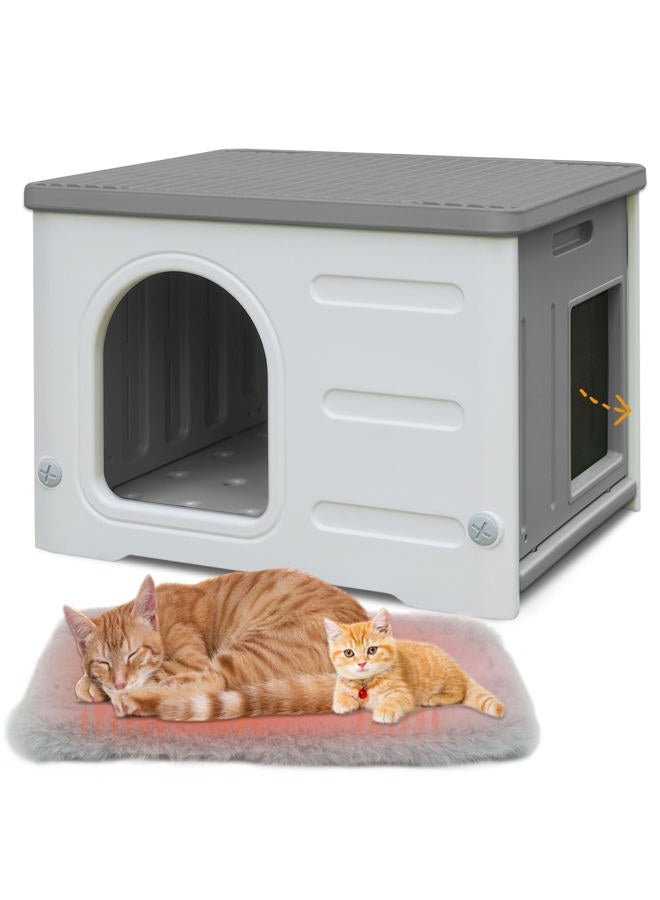 Deblue Insulated Cat House Outdoor Weatherpoof Plastic Cats Houses with Escape Door Indoor Waterproof Feral/Pet Cat Shelter Outside for Puppy, Rabbit for Winter - Image 1