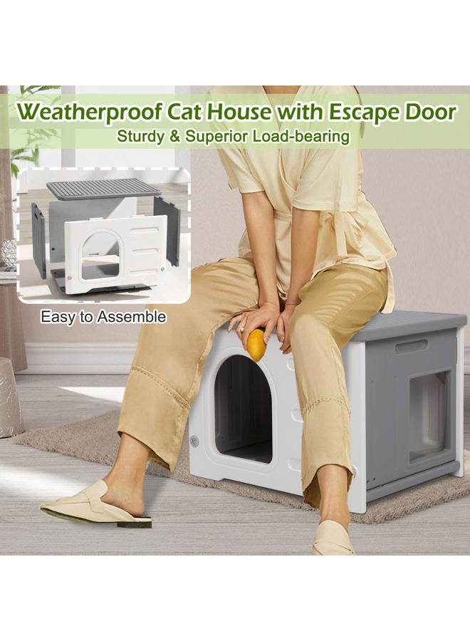 Deblue Insulated Cat House Outdoor Weatherpoof Plastic Cats Houses with Escape Door Indoor Waterproof Feral/Pet Cat Shelter Outside for Puppy, Rabbit for Winter - Image 5