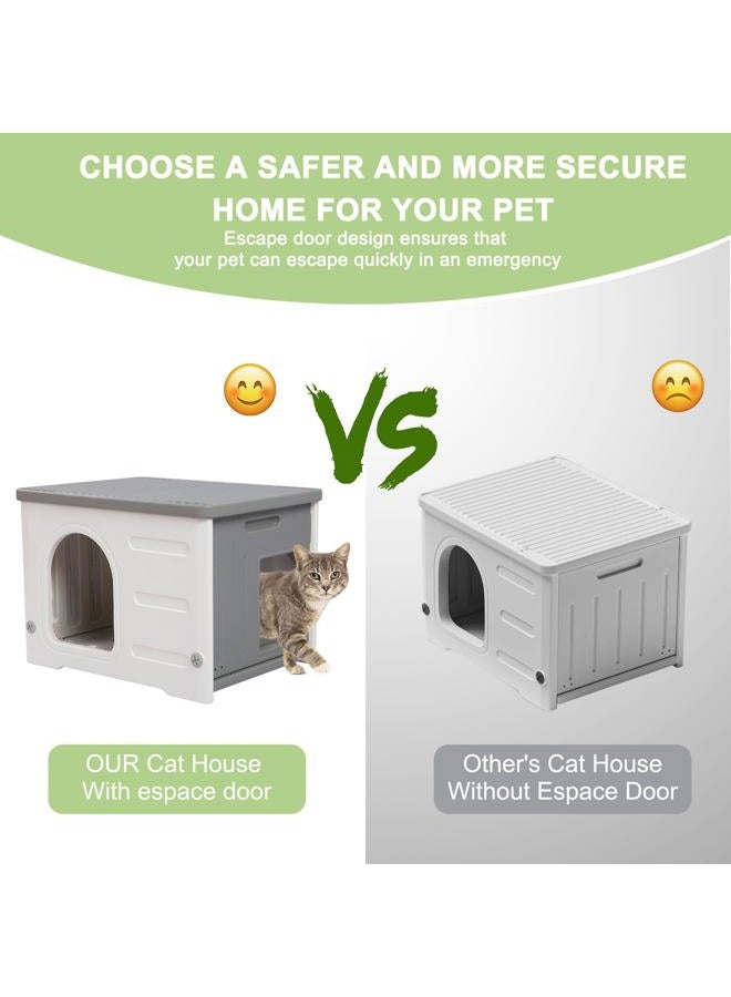 Deblue Insulated Cat House Outdoor Weatherpoof Plastic Cats Houses with Escape Door Indoor Waterproof Feral/Pet Cat Shelter Outside for Puppy, Rabbit for Winter - Image 2