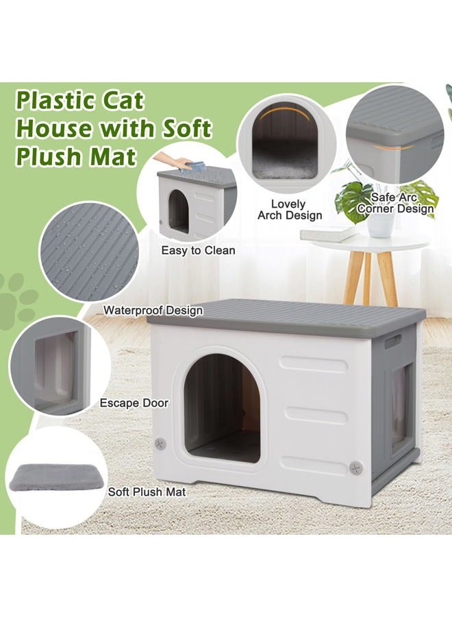 Deblue Insulated Cat House Outdoor Weatherpoof Plastic Cats Houses with Escape Door Indoor Waterproof Feral/Pet Cat Shelter Outside for Puppy, Rabbit for Winter - Image 3