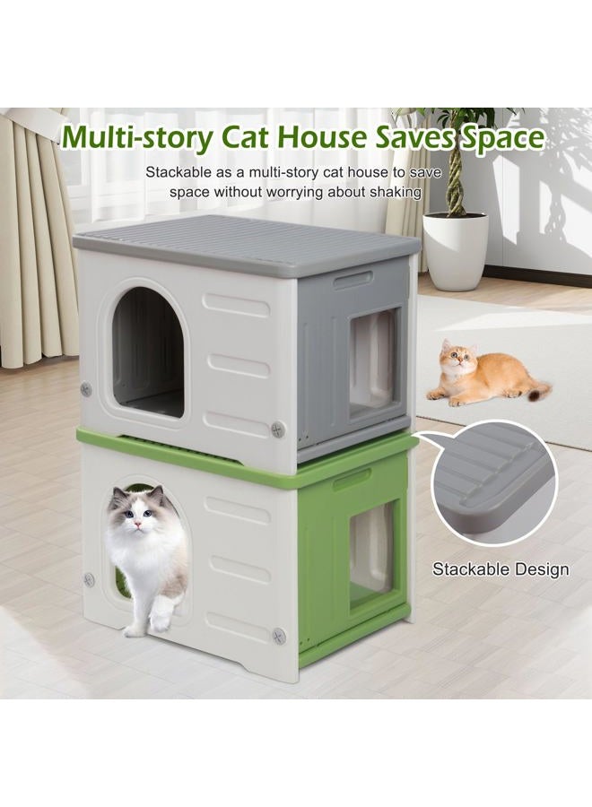 Deblue Insulated Cat House Outdoor Weatherpoof Plastic Cats Houses with Escape Door Indoor Waterproof Feral/Pet Cat Shelter Outside for Puppy, Rabbit for Winter - Image 4
