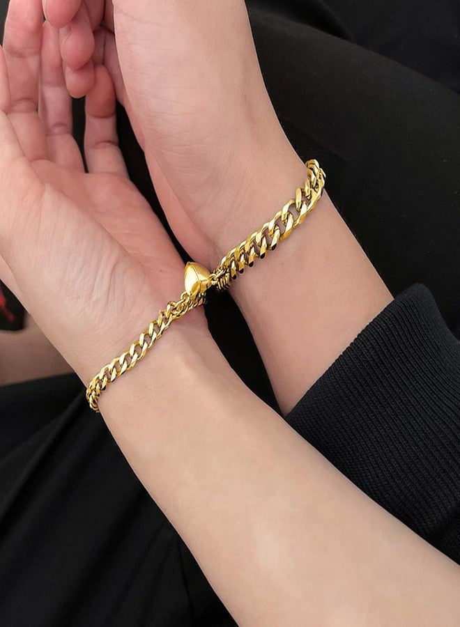 Jemant Half Heart Bracelets For Couples Him And Her Stainless Steel Gold Cuban Link Chain Chunky Adjustable Matching Heart Couples Bracelets Set Jewelry Christmas Valentine's Day Gift For Bf Gf Bff - Image 3