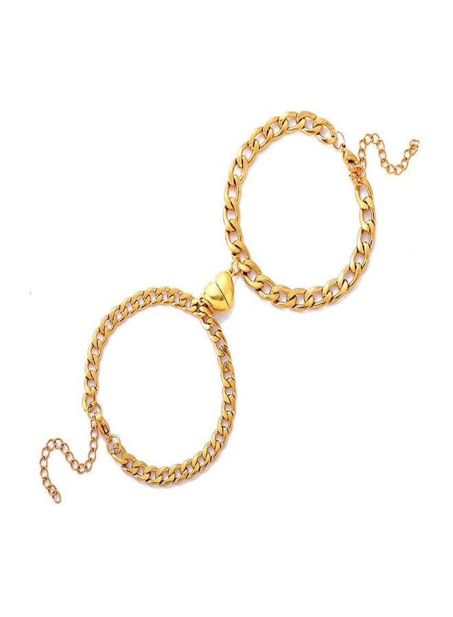 Jemant Half Heart Bracelets For Couples Him And Her Stainless Steel Gold Cuban Link Chain Chunky Adjustable Matching Heart Couples Bracelets Set Jewelry Christmas Valentine's Day Gift For Bf Gf Bff - Image 1
