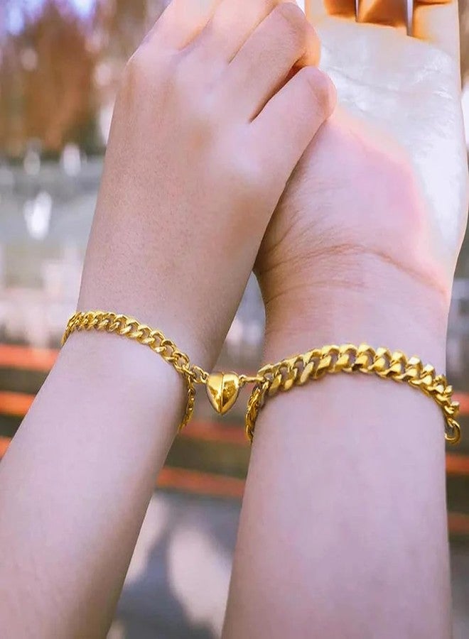 Jemant Half Heart Bracelets For Couples Him And Her Stainless Steel Gold Cuban Link Chain Chunky Adjustable Matching Heart Couples Bracelets Set Jewelry Christmas Valentine's Day Gift For Bf Gf Bff - Image 2