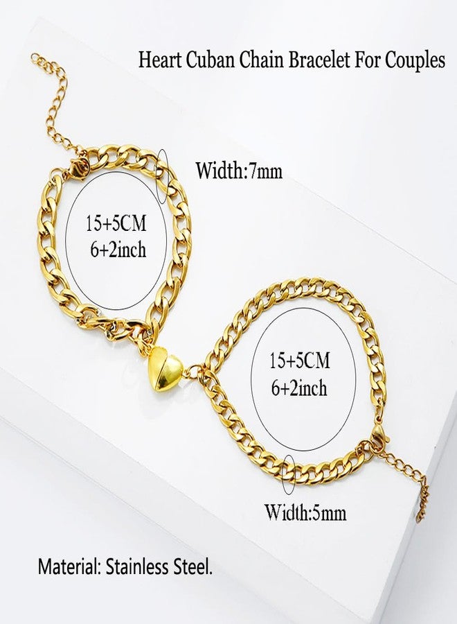 Jemant Half Heart Bracelets For Couples Him And Her Stainless Steel Gold Cuban Link Chain Chunky Adjustable Matching Heart Couples Bracelets Set Jewelry Christmas Valentine's Day Gift For Bf Gf Bff - Image 5