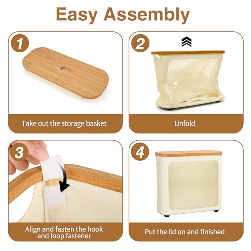 WRRLORS Toilet Paper Storage with Bamboo Lid,Foldable Basket Organizer for Bathroom, Holds 9 Mega/12 Regular Rolls, Waterproof Toilet Paper Holder Storage with Non-Slip Base,Beige - Image 5