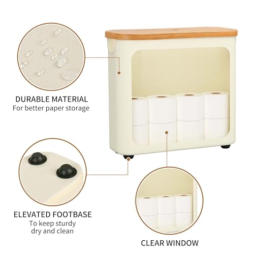 WRRLORS Toilet Paper Storage with Bamboo Lid,Foldable Basket Organizer for Bathroom, Holds 9 Mega/12 Regular Rolls, Waterproof Toilet Paper Holder Storage with Non-Slip Base,Beige - Image 3