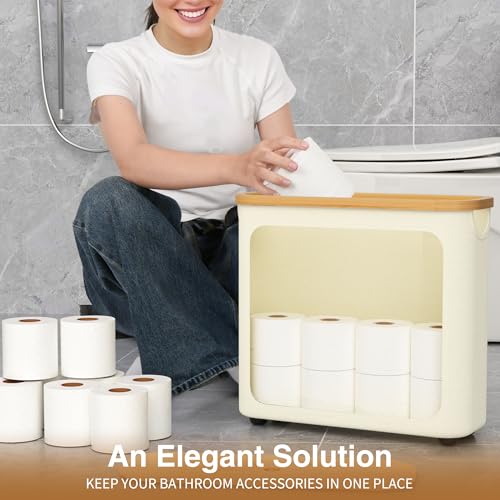 WRRLORS Toilet Paper Storage with Bamboo Lid,Foldable Basket Organizer for Bathroom, Holds 9 Mega/12 Regular Rolls, Waterproof Toilet Paper Holder Storage with Non-Slip Base,Beige - Image 4