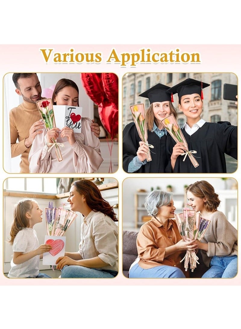 50 Pcs Single Rose Sleeve with 20 Pcs Floral Water Tubes for Bouquets, Single Flower Sleeve Flower Wrapping Bags Flower Water Tubes for Mother's Day Graduation Party(Gold edge pink) - Image 4