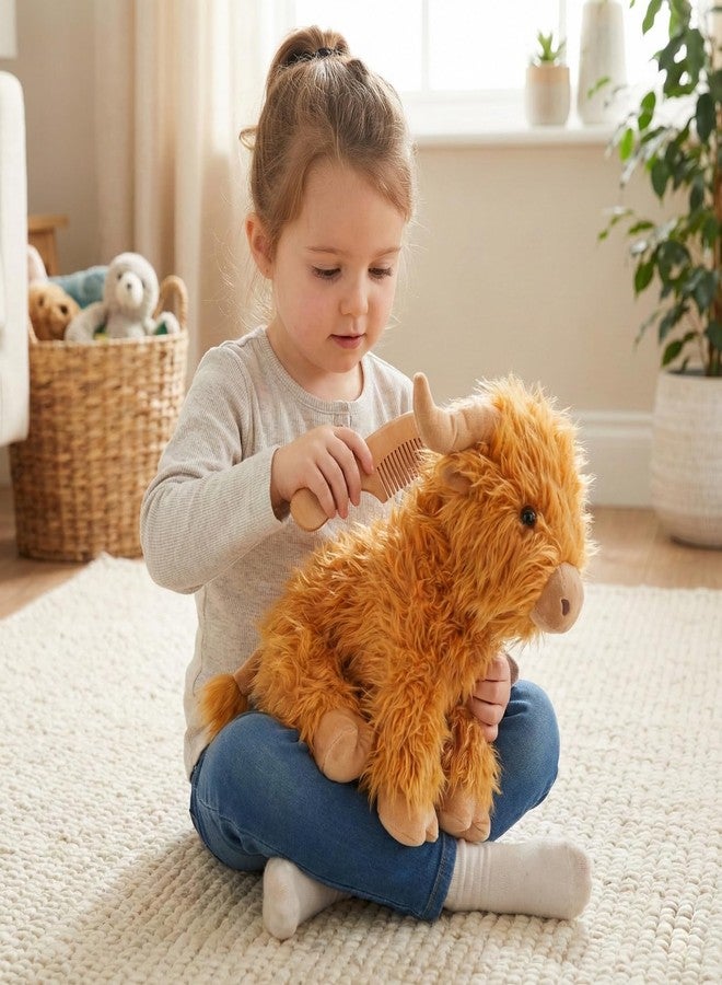 WEIGEDU Highland Cow Stuffed Animal Plush Toy – 12” Soft Fluffy Cuddly Cattle with Horns – Realistic Highland Bull for Kids & Collectors – Brown - Image 4