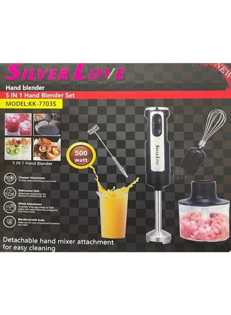 Silver Love 5 in 1 Hand Blender 500W Powerful Kitchen Mixer Grinder with Chopper Whisk Beater Attachment for Smoothies Soup Baby Food and Fast Everyday Cooking Use - Image 5