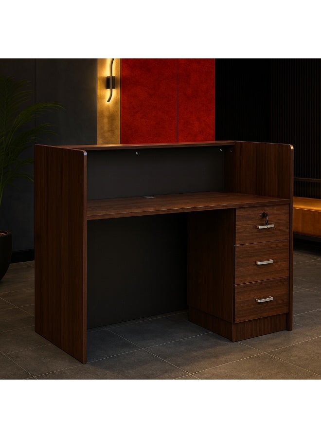 Karnak Modern Wooden Reception Desk with Lockable Drawers | Office Front Counter & Welcome Table for Business Office UAE - Image 2