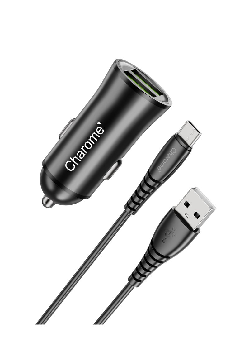 Charome Car Charger Set Type C Fast Charging, Stable Metal Build, Dual Port, Smart IC Technology, Compact Design, Overcharge Protection, Universal Compatibility, LED Indicator, Anti-Slip, Heat Dissipation - Image 3