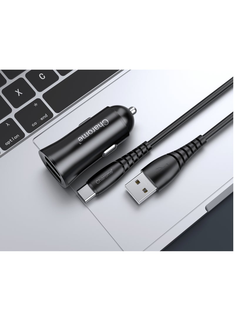 Charome Car Charger Set Type C Fast Charging, Stable Metal Build, Dual Port, Smart IC Technology, Compact Design, Overcharge Protection, Universal Compatibility, LED Indicator, Anti-Slip, Heat Dissipation - Image 4