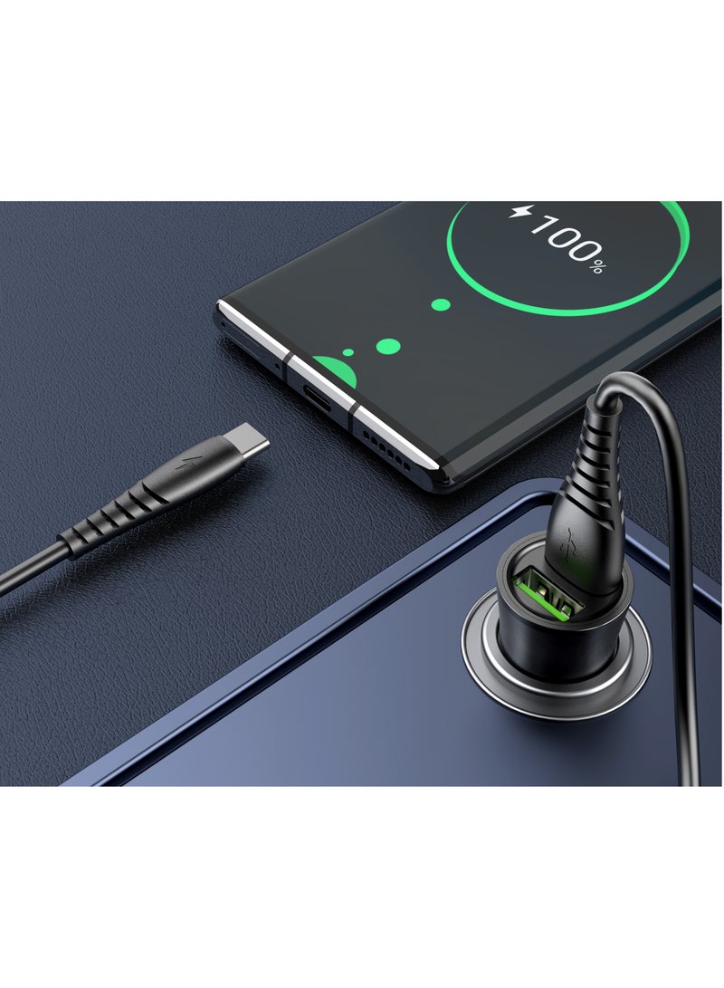 Charome Car Charger Set Type C Fast Charging, Stable Metal Build, Dual Port, Smart IC Technology, Compact Design, Overcharge Protection, Universal Compatibility, LED Indicator, Anti-Slip, Heat Dissipation - Image 2