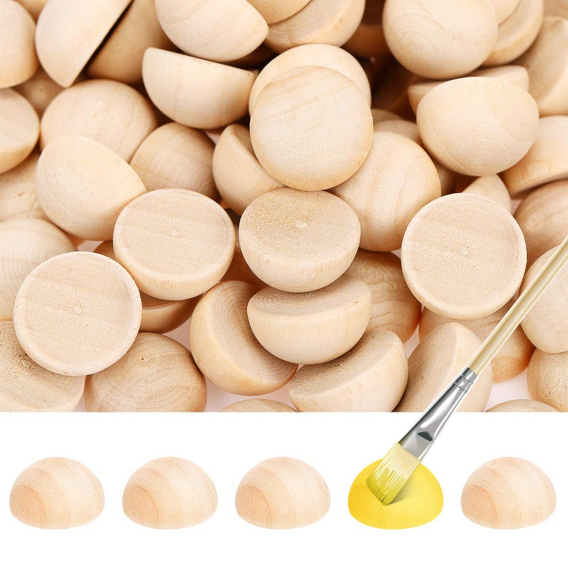 Yaomiao 200 Pieces Half Wooden Beads Unfinished Split Wood Balls Half Crafts Natural Balls for Paint DIY Christmas Ornament DIY Projects Crafts Arts (Natural Wood Color) - Image 1