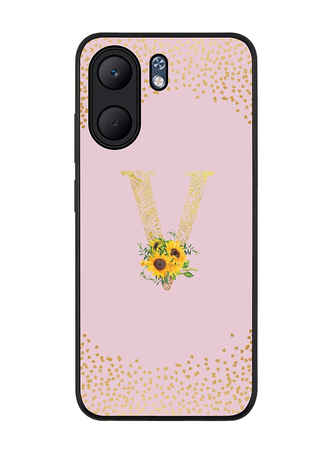 Stylizedd For Oppo A5x 5G / A5x 4G Case,Slim fit Camera Protection, Shockproof Thin Phone cover  - Custom Floral Monogram - V  (Pink )