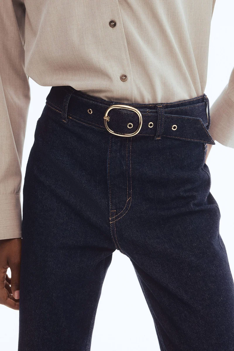 اتش اند ام جينز بخصر عالي وساق بحافة سفلية واسعة