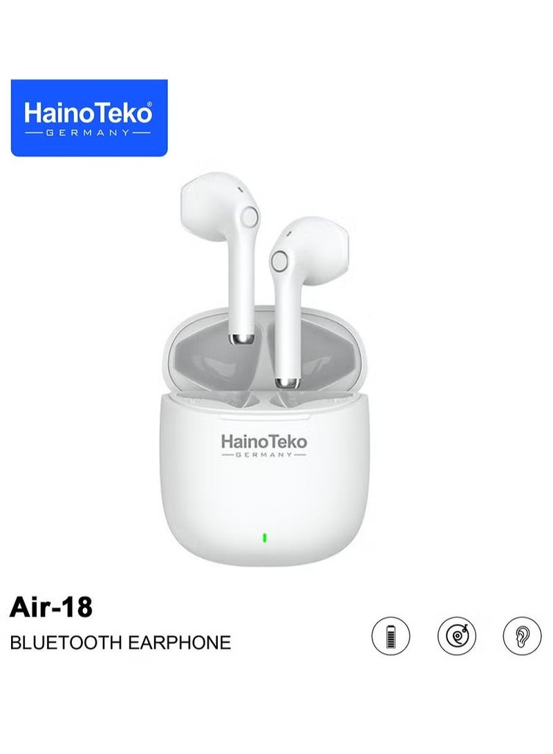 Haino Teko Air 18 True Wireless Earphones with Super Clear Microphone, Multi-Functional Touch Control – High-Quality Sound, Seamless Connectivity with iPhones and iPads, Comfortable Fit, Perfect for Music, Calls, and Gaming – White - Image 1