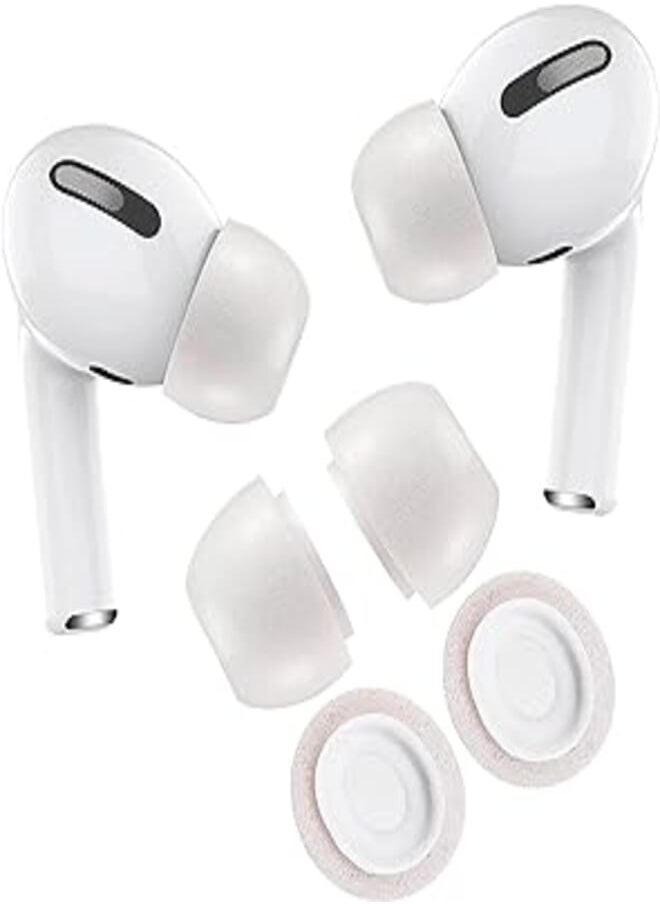 Next Next store Compatible with AirPods Pro Medium Size, Anti-Slip Foam Replacement Tips for Wireless Earbuds, Comfortable, Noise Reduction, Fit Charging Case, White, 2 Pairs Silicone 