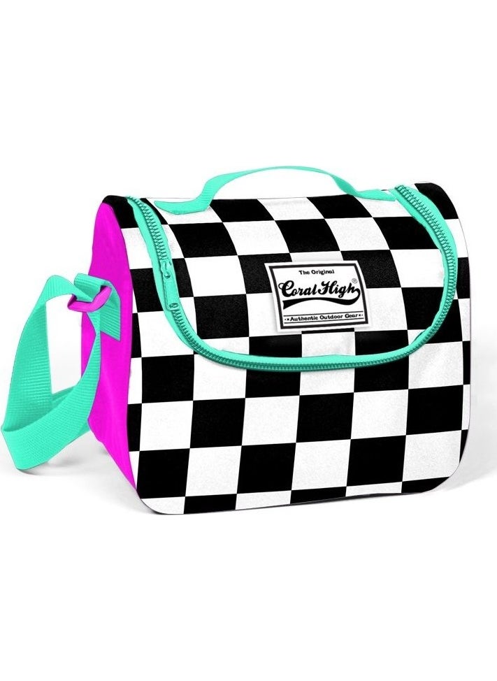 CORAL HIGH Checkered Girl's Thermal Lunch Box Pink Black White  - Image 1