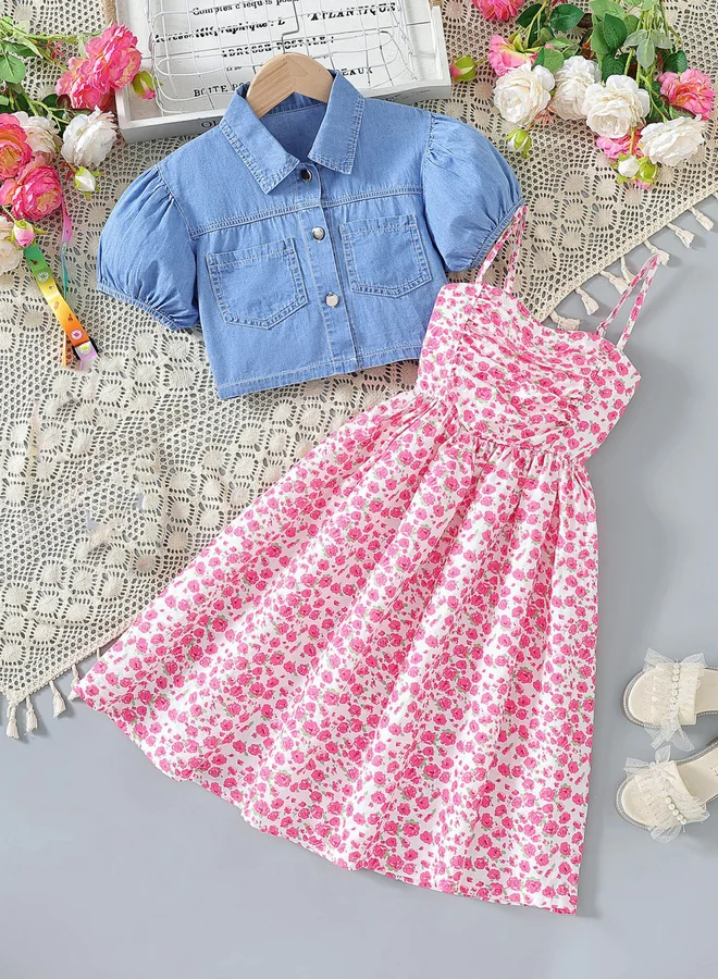 تايك تو مجموعة من فستان بحمالات وجاكيت دنيم للأطفال