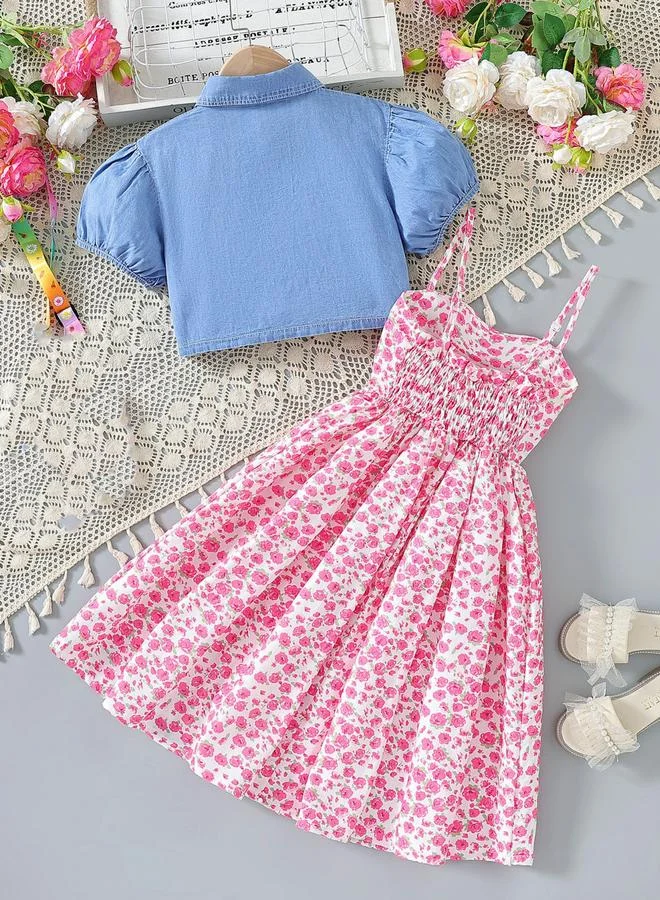 تايك تو مجموعة من فستان بحمالات وجاكيت دنيم للأطفال