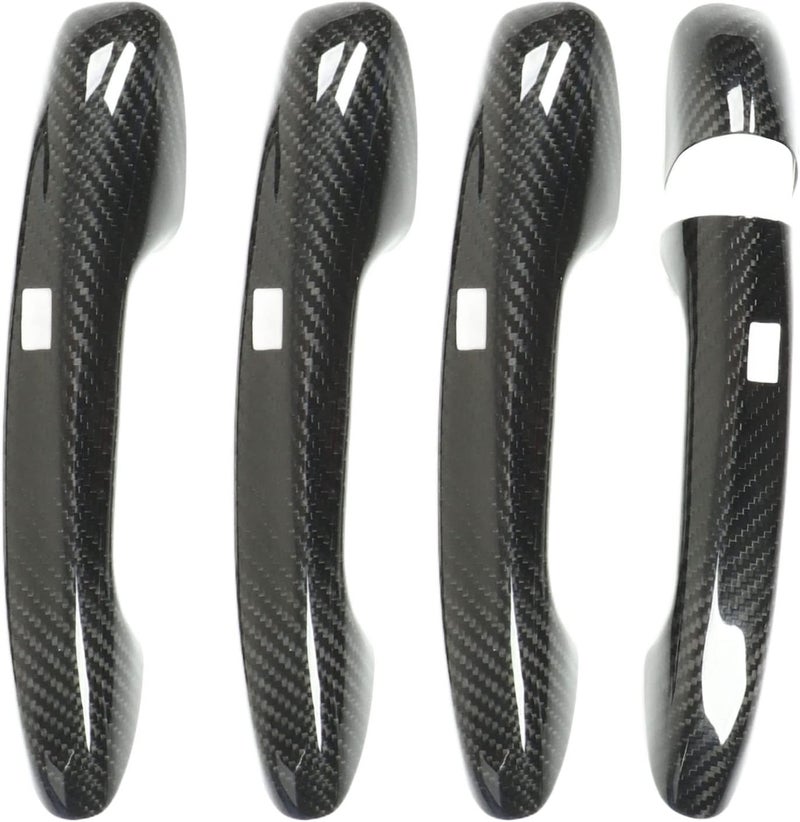 luckyfours Car Exterior Door Handle Cover Glossy Carbon Fiber Clear Texture Colorfast Replacement for Benz C Class W205 (with Sensor) - Image 1