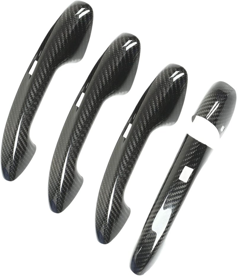 luckyfours Car Exterior Door Handle Cover Glossy Carbon Fiber Clear Texture Colorfast Replacement for Benz C Class W205 (with Sensor) - Image 2