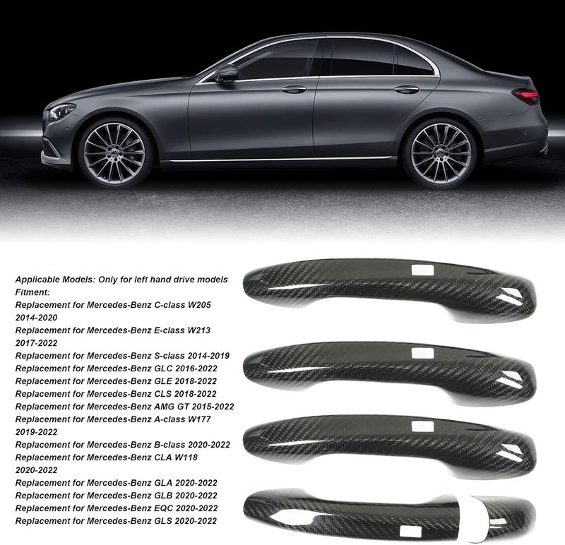 luckyfours Car Exterior Door Handle Cover Glossy Carbon Fiber Clear Texture Colorfast Replacement for Benz C Class W205 (with Sensor) - Image 5