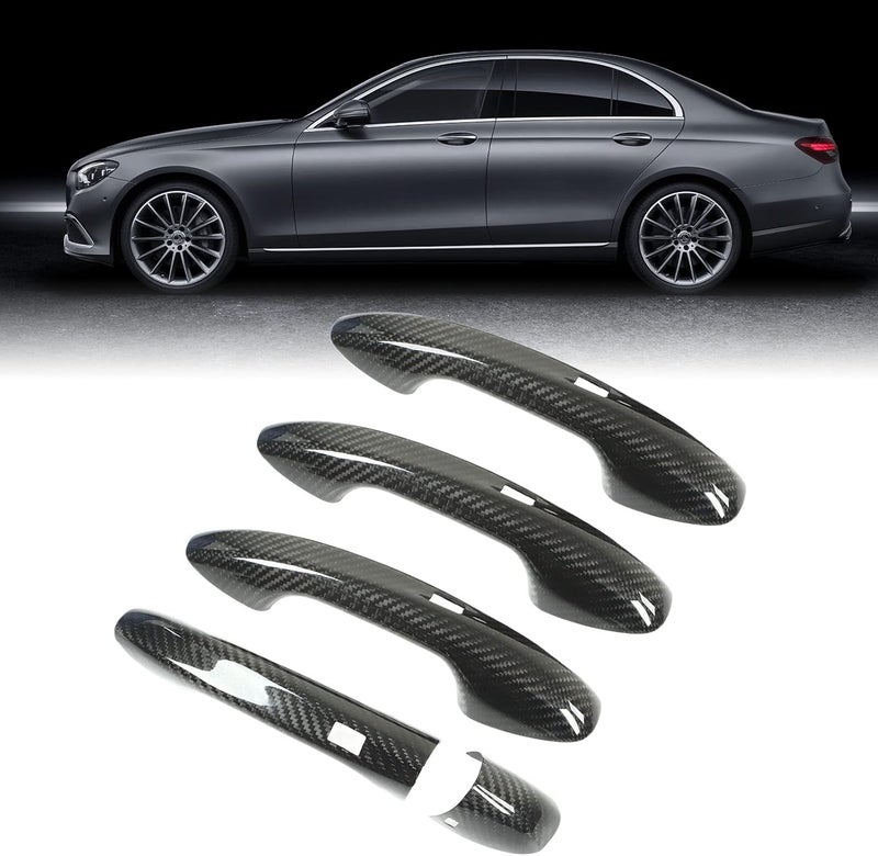 luckyfours Car Exterior Door Handle Cover Glossy Carbon Fiber Clear Texture Colorfast Replacement for Benz C Class W205 (with Sensor) - Image 3
