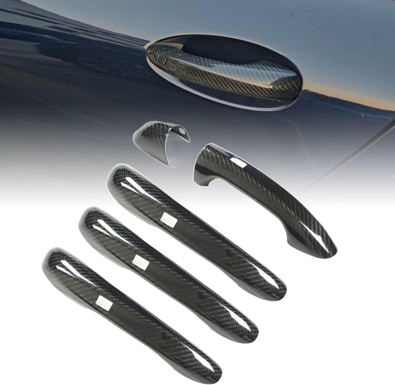 luckyfours Car Exterior Door Handle Cover Glossy Carbon Fiber Clear Texture Colorfast Replacement for Benz C Class W205 (with Sensor) - Image 4