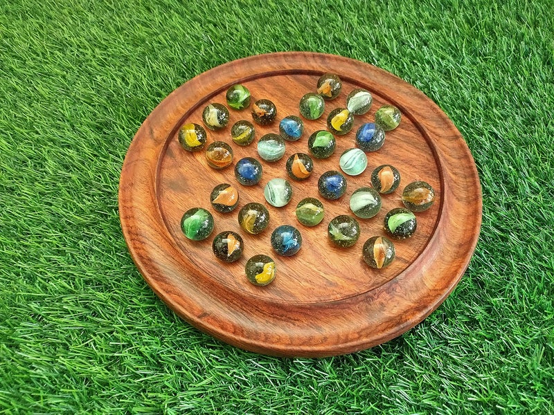 Classical Youth ABW Hand-Crafted Wooden Board Solitaire Marbel Game for Kids/Adults (Sheesham Wood, Brown, Diameter: 9 Inches) - Image 2