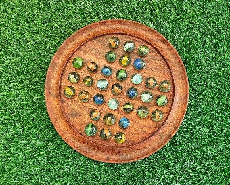 Classical Youth ABW Hand-Crafted Wooden Board Solitaire Marbel Game for Kids/Adults (Sheesham Wood, Brown, Diameter: 9 Inches) - Image 3