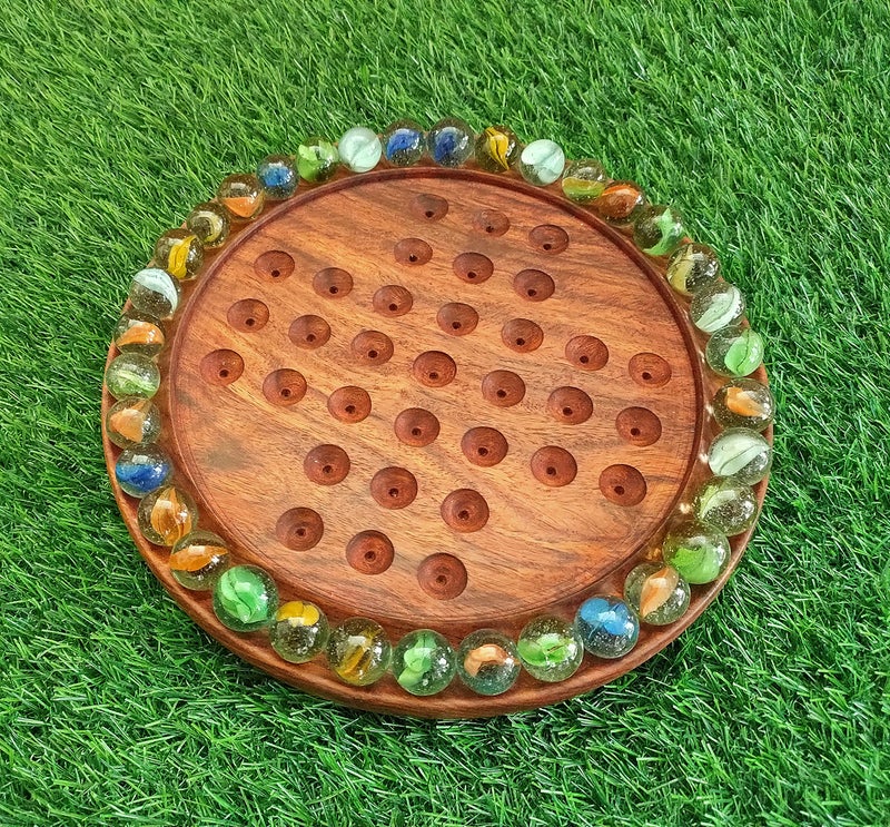 Classical Youth ABW Hand-Crafted Wooden Board Solitaire Marbel Game for Kids/Adults (Sheesham Wood, Brown, Diameter: 9 Inches) - Image 5